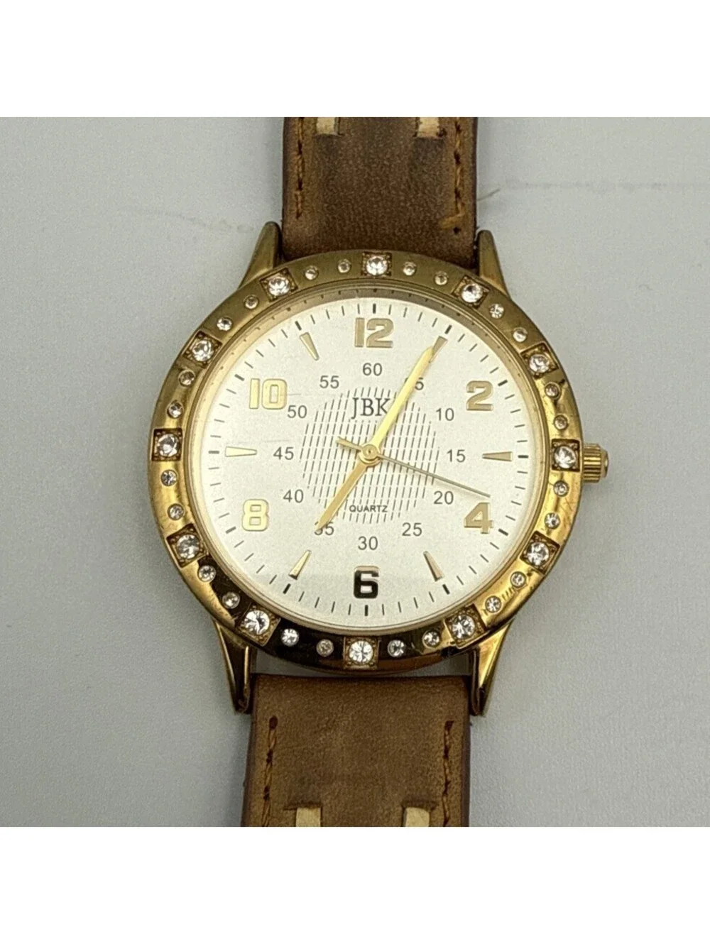 Camrose & Kross JBK Collection Gold Tone Crystal Bezel Brown Leather Seiko Watch